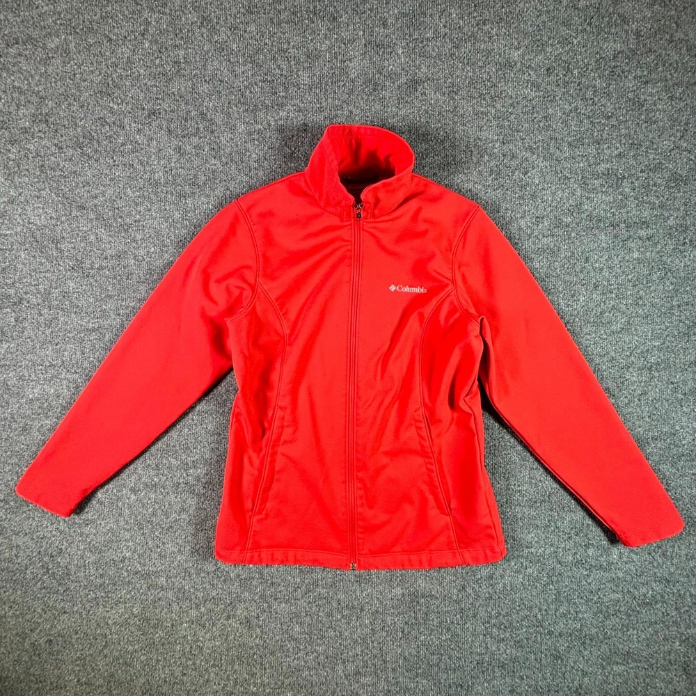 Columbia Fleece Jacket Women's Small Red Full Zip Pockets Outdoor Warm Layering
